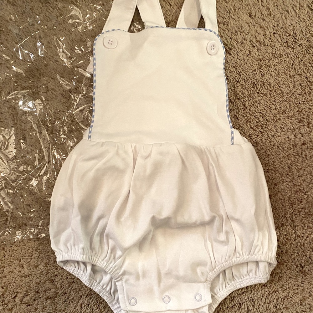Toddler Boys White Sun Bubble with blue gingham trim